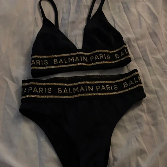 Balmain Paris Black & Gold Bralette bath suit size 36 - Picture 1 of 6